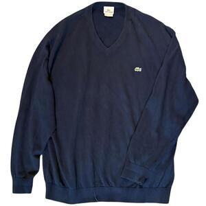 Lacoste Navy V-Neck Cotton Sweater – Size XL